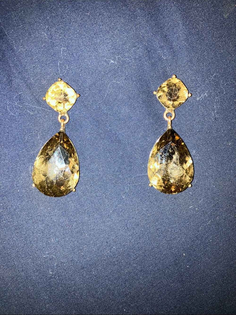 Source Unknown Vintage Citrine & Gold Tone Teardrop Dangle Earrings